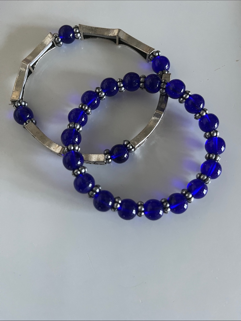 Cobalt Blue Beaded Stretch Bracelet Set - Women Jewelry